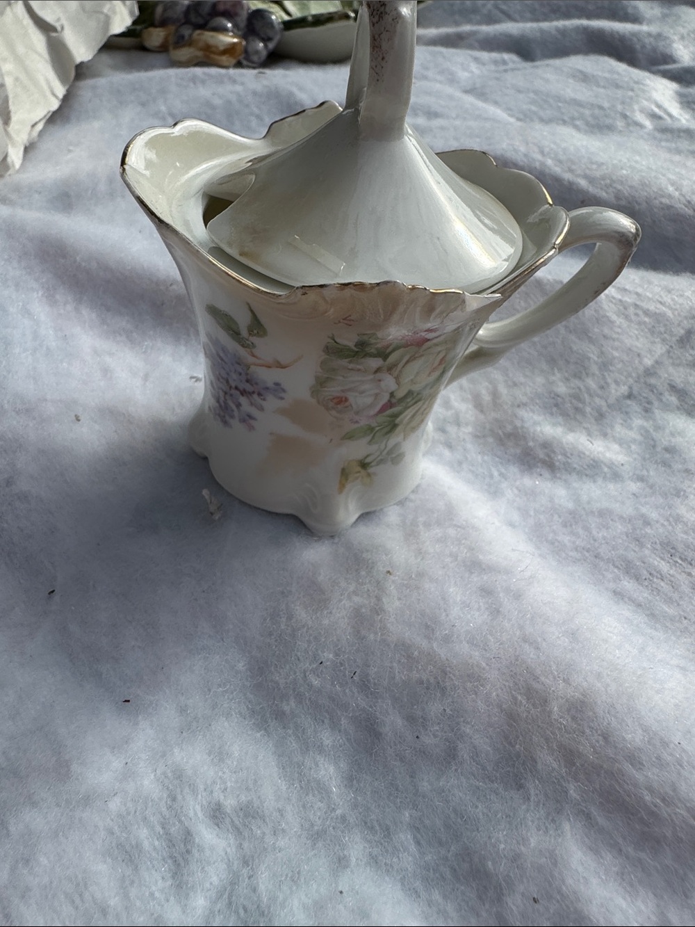 Vintage Floral Porcelain Creamer and Sugar with Gold Trim - White